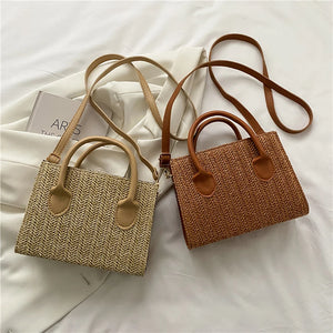 Woven Leather Straw Beach Tote for Women