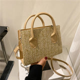 Woven Leather Straw Beach Tote for Women