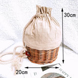 Straw Canvas Shoulder Bag Drawstring Rattan Handbag