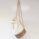 Straw Canvas Shoulder Bag Drawstring Rattan Handbag