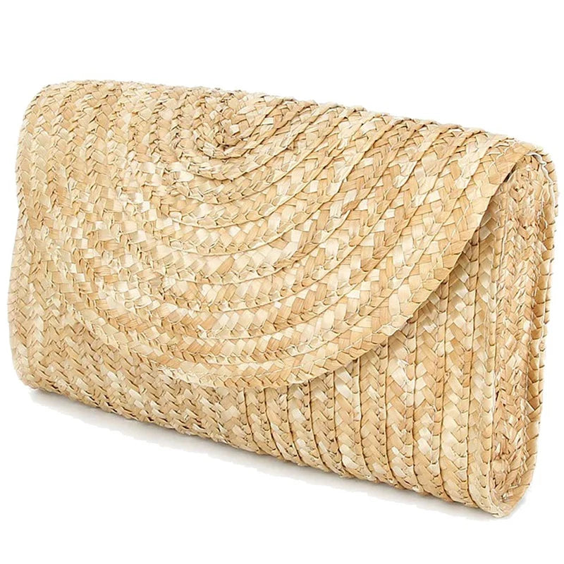 Brown Straw Clutch Purses for Women Summer Beach Handbags