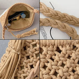 Straw Hand Woven Bag Clutch Beach Shoulder Bags Vintage Cotton Tassel