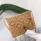Straw Hand Woven Bag Clutch Beach Shoulder Bags Vintage Cotton Tassel