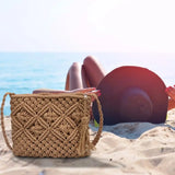 Straw Hand Woven Bag Clutch Beach Shoulder Bags Vintage Cotton Tassel