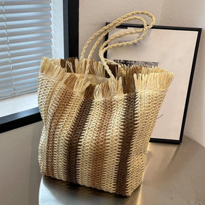 Straw Handbag Shoulder Bag Beach Boho Woven Bag Vacation