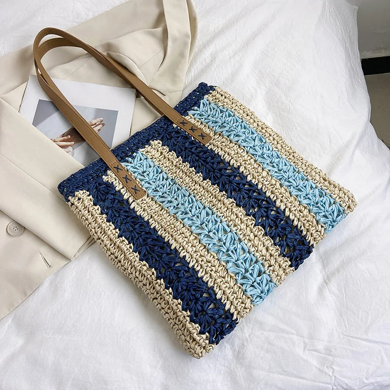 Straw Handbag Women Beach Shoulder Bag Tote Seaside Vacation Bags