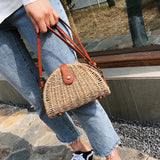 Straw Mini Messenger Bag With PU Hasp Women Summer Beach Bag Retro Purse Handbag