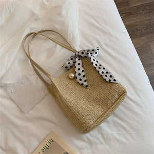 Straw Plaited Shoulder Bag High Capacity Handbag Woman?s Bucket Bag F1241