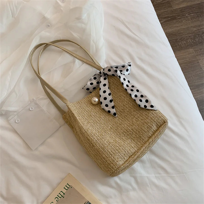 Straw Plaited Shoulder Bag High Capacity Handbag Woman?s Bucket Bag F1241