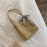 Straw Plaited Shoulder Bag High Capacity Handbag Woman?s Bucket Bag F1241