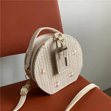 Straw Woven Women's Bag Geometric Pattern Shoulder Crossbody Bag