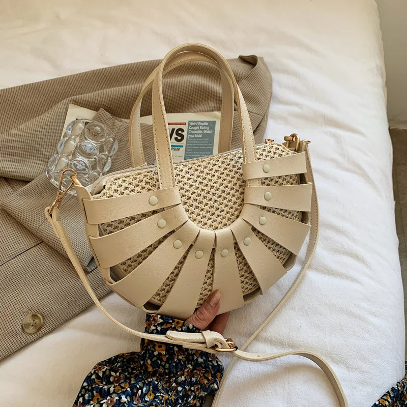 Straw Semicircle Small Tote Women Beach Crossbody Bag