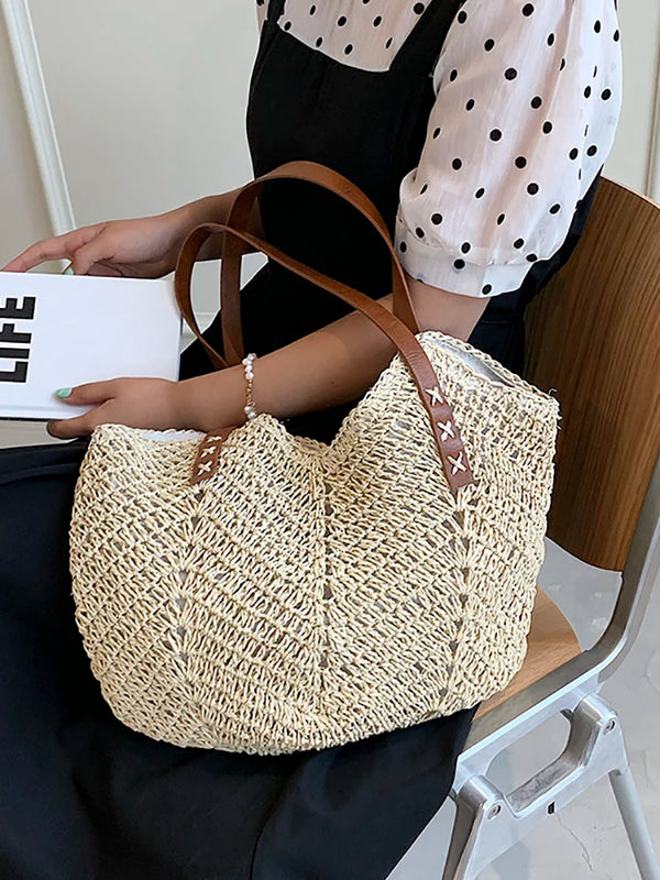 Straw Shopper Summer Bag Casual Large Capacity Hollow Woven Women Beach Tote