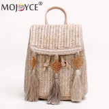 Boho Straw Backpack with Tassel Beach School Bags