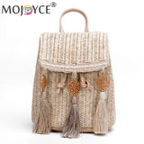 Boho Straw Backpack with Tassel Beach School Bags
