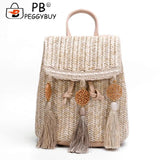 Boho Straw Shoulder Backpack with Tassel for Women