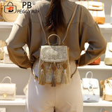 Boho Straw Shoulder Backpack with Tassel for Women