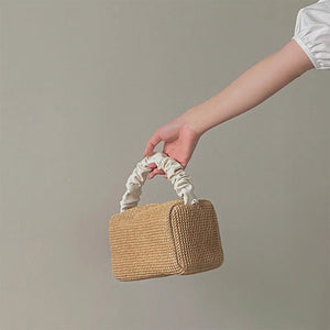 Straw Shoulder Bag Women Casual Purse Handbags Vintage Weave Frilled Handle