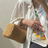 Straw Shoulder Bag Women Casual Purse Handbags Vintage Weave Frilled Handle
