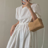 Straw Shoulder Bag Women Casual Purse Handbags Vintage Weave Frilled Handle