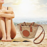 Straw Shoulder Bag Handwoven Portable Detachable Shoulder Strap Casual Purse