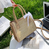 Straw Shoulder Bag Summer Beach Lace Splicing Woven Women Crossbody Handbags