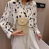 Straw Shoulder Bags Female Bag Casual Vertical Section Mobile Phone Bag