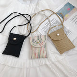 Straw Shoulder Bags Female Bag Casual Vertical Section Mobile Phone Bag