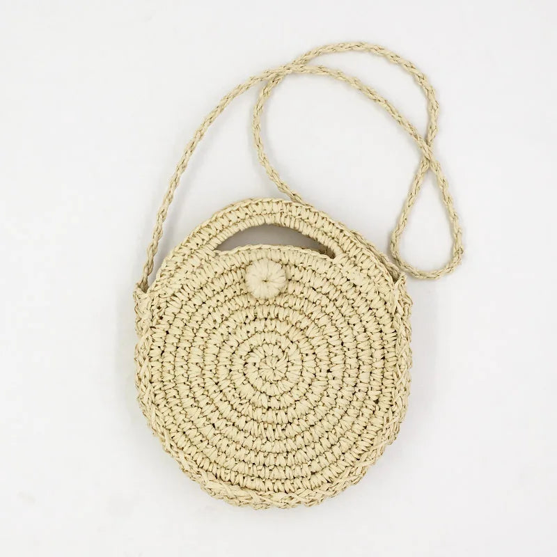 Straw Shoulder Bags Women Vintage Holiday Beach Bag Ladies Circular Handbags
