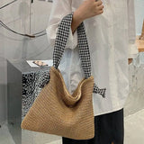 Straw Shoulder Bags Women Summer Woven Tote Handbags Beach Travel Portable Bag