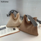 Straw Shoulder Bags Women Summer Woven Tote Handbags Beach Travel Portable Bag