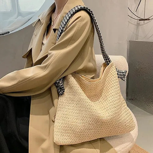 Straw Shoulder Bags Women Summer Woven Tote Handbags Beach Travel Portable Bag