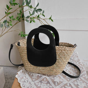 Straw Beach Bag Vintage Woven Shoulder Tote Vacation Casual Bucket Bag