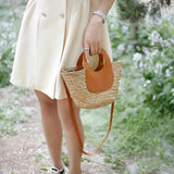 Straw Beach Bag Vintage Woven Shoulder Tote Vacation Casual Bucket Bag