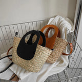 Straw Beach Bag Vintage Woven Shoulder Tote Vacation Casual Bucket Bag