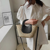 Straw Beach Bag Vintage Woven Shoulder Tote Vacation Casual Bucket Bag