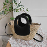 Straw Beach Bag Vintage Woven Shoulder Tote Vacation Casual Bucket Bag