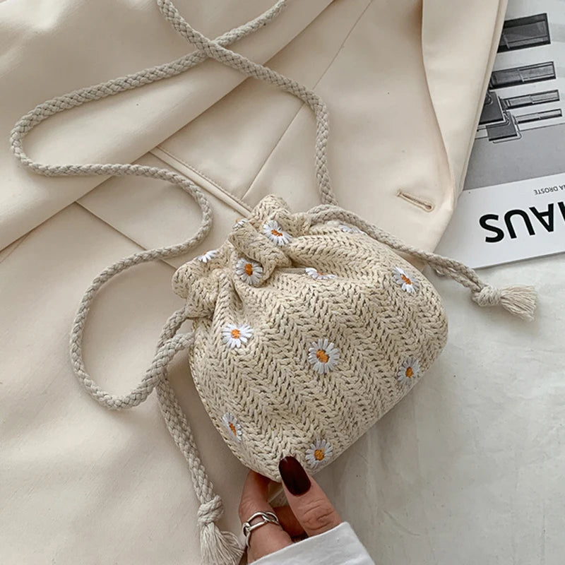 Straw Weave Bucket Bags Rattan Women Summer Beach Shoulder Bags Handbags Totes
