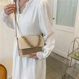 Acrylic Chain Straw Women Shoulder Messenger Bag Woven PU Small Handbags