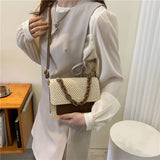 Acrylic Chain Straw Women Shoulder Messenger Bag Woven PU Small Handbags
