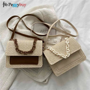 Acrylic Chain Straw Women Shoulder Messenger Bag Woven PU Small Handbags