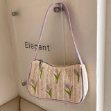 Embroidered Flower Straw Hobo Shoulder Bag