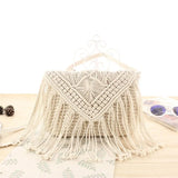 Straw Woven Bag Summer Cotton Rope Hollow Tassel Tote Women Knitting Net Bag
