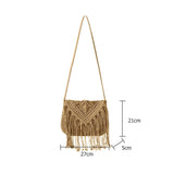 Straw Woven Bag Summer Cotton Rope Hollow Tassel Tote Women Knitting Net Bag