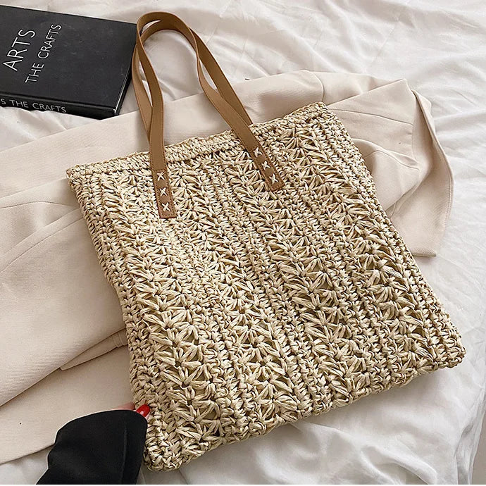 Straw Woven Ladies Large Tote Bag Casual Shoulder Purse Beach Vacation Handbag