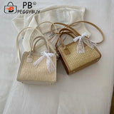 Straw Woven Shoulder Bag Lace Splicing Beach Purse