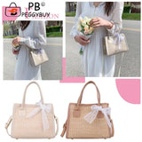 Straw Woven Shoulder Bag Lace Splicing Beach Purse
