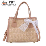 Straw Woven Shoulder Bag Lace Splicing Beach Purse