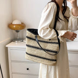 Straw Woven Shoulder Bags for Women Summer Beach Vacation Ladies Travel Totes Ha