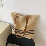 Straw Woven Shoulder Bags for Women Summer Beach Vacation Ladies Travel Totes Ha